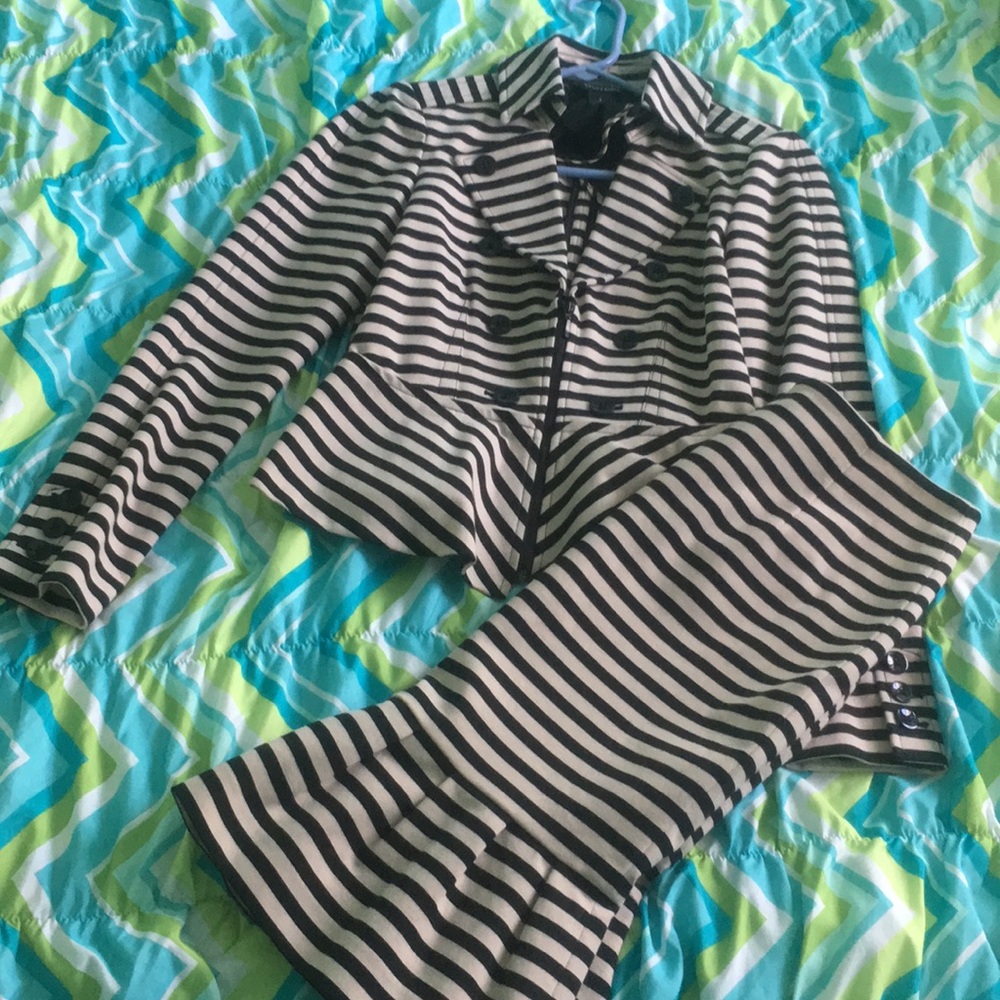 White House Black Market Suit Black and Tan Stripe